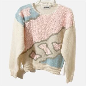 Vintage adorence Abstract Color Block Rounded Neckline Sweater Cuffed Sleeve
🩵🩷🩶